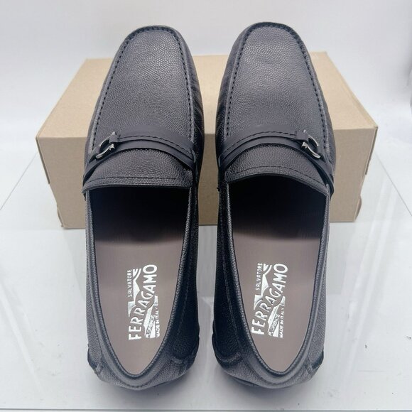 Salvatore Ferragamo BLACK Pebble Leather Remar Driving Loafers Shoe Mens US 13 E - Picture 12 of 13